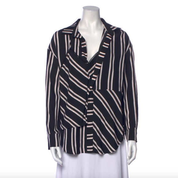 Maje Striped V-Neck Button-Up Top Size: M - Picture 1 of 3